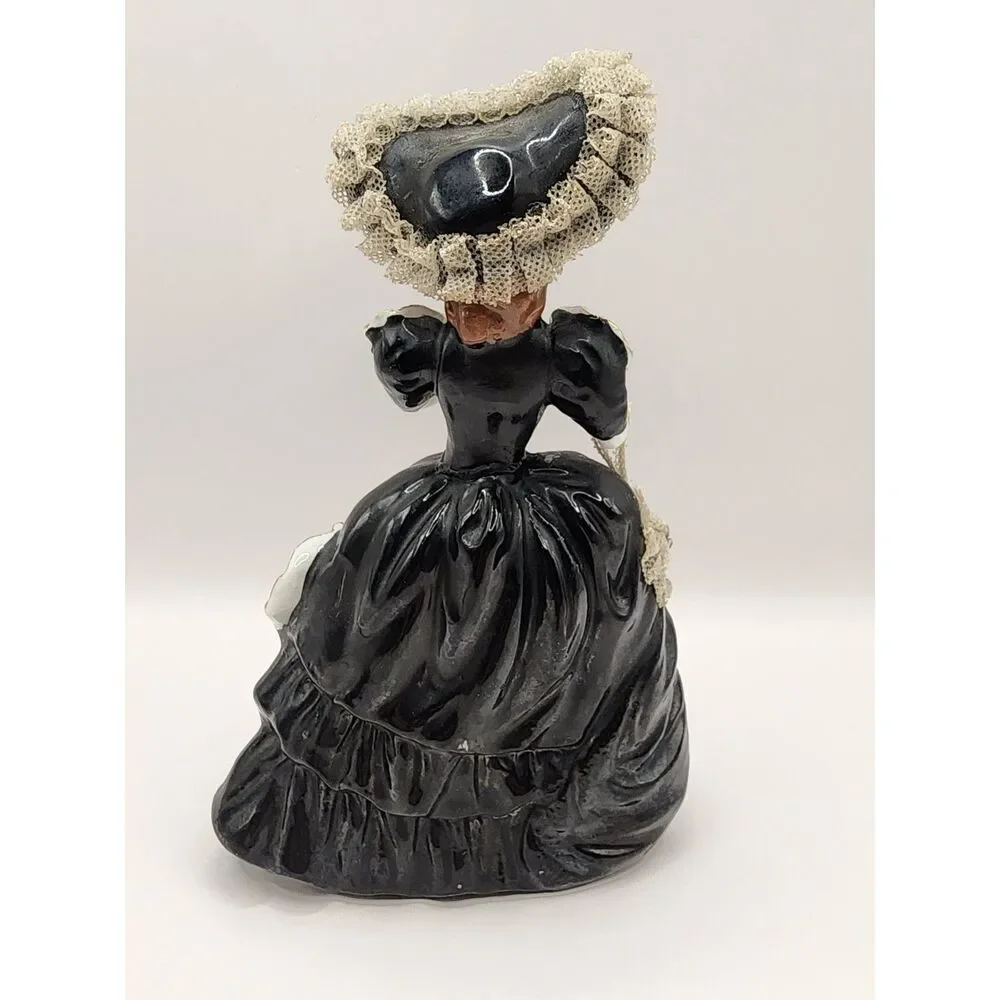 Vintage Porcelain Lace Lady Figurine Black Dress Flowers Purse Damaged Pinky